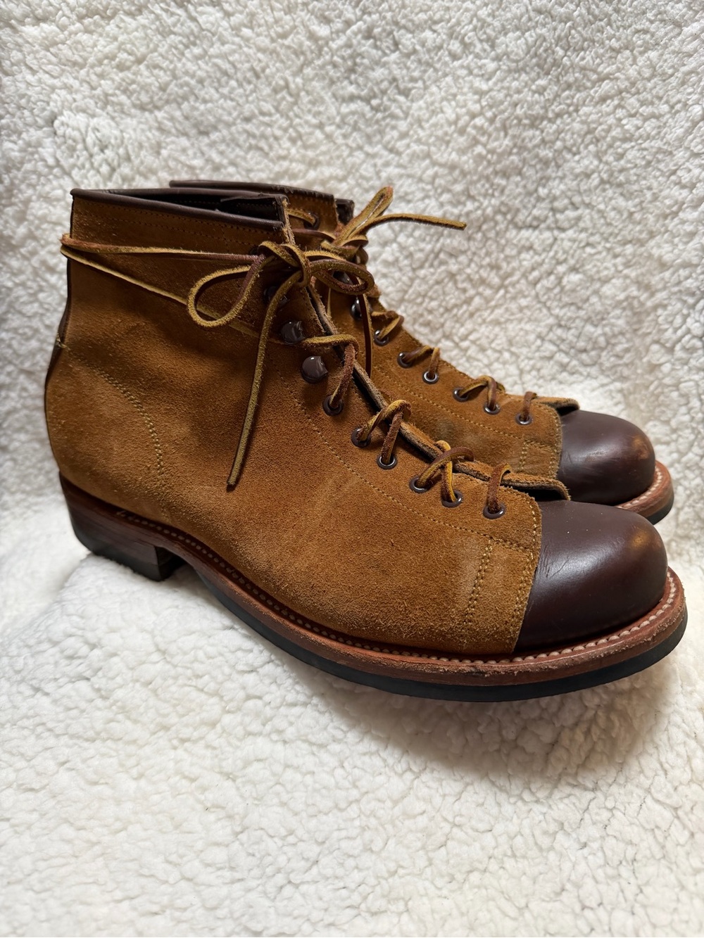 Yuketen Polish Work Boots Brown Suede & Leather CapToe Design Men’s Size 10.5